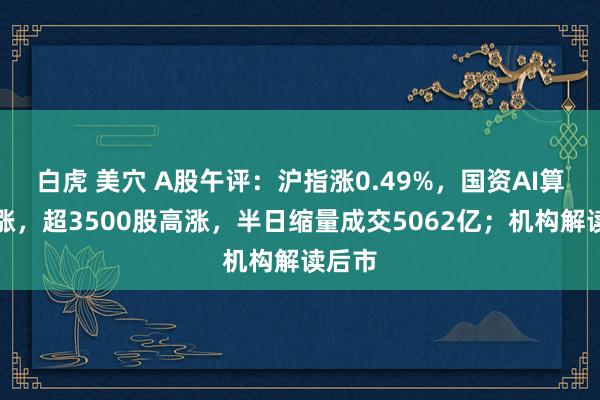 白虎 美穴 A股午评：沪指涨0.49%，国资AI算力大涨，超3500股高涨，半日缩量成交5062亿；机构解读后市